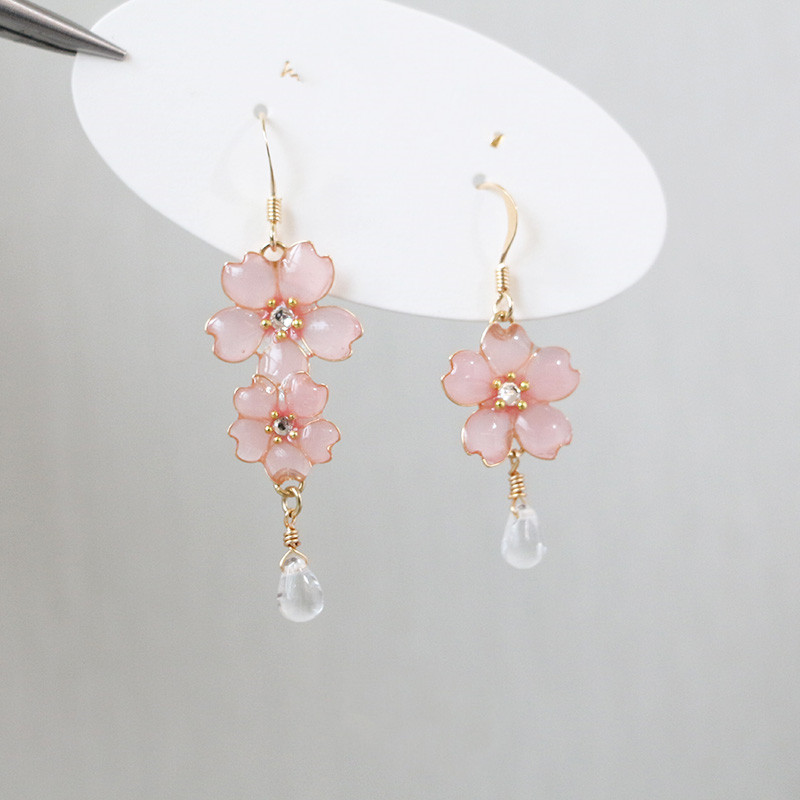 Cherry Blossom Mismatch Decorative Face Earrings