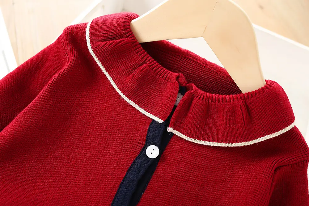 Children's Suit Korean Style Solid Color Knitted Cardigan Two-piece Suit Skirt