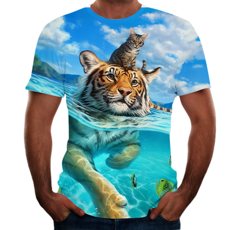 Title 14, Camiseta 3D com estampa animal masculina Manga ...