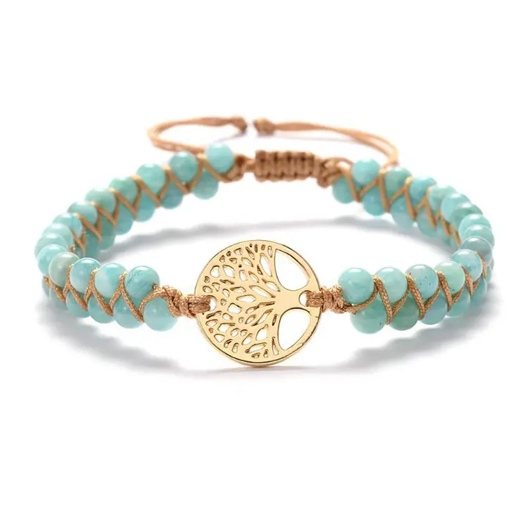 Tree Charm Bracelets African Japser String Braided Yoga Handmade