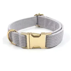 Corduroy Dog Collar Personality DIY Lettering - Grey - View 1