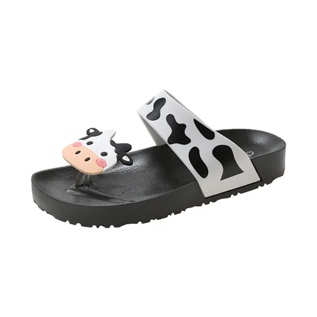 Cute Cartoon Slippers Indoor And Outdoor Flat Cow Sandals Black - Shop at LoveMi