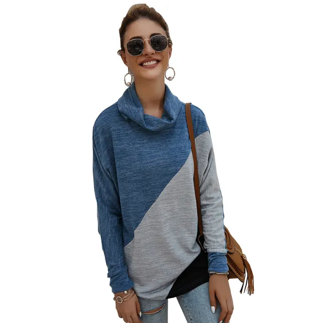 Women's Geometric Stitching Top T shirt Bottoming Shirt Blue - Shop at LoveMi