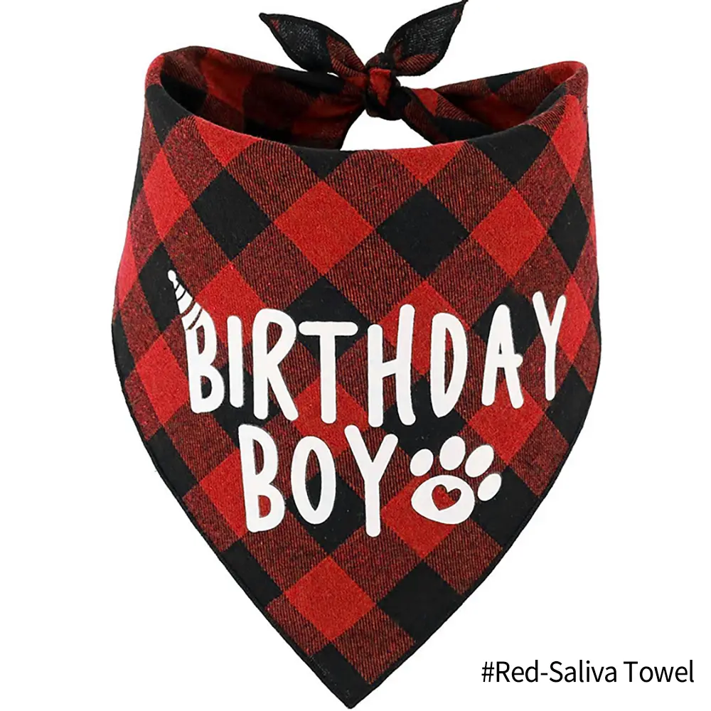 Dog Birthday Plaid Triangle Scarf Pet Saliva Towel Square