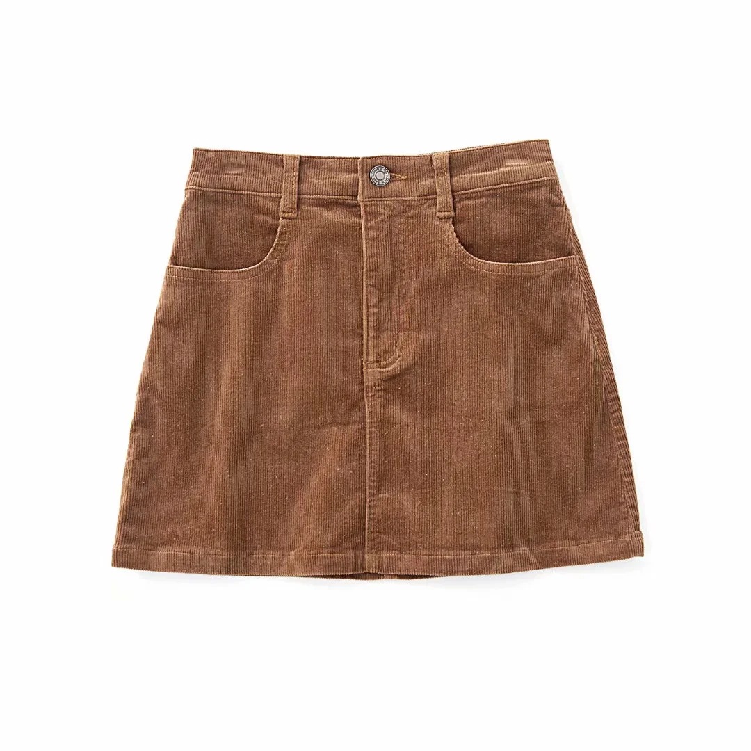 All-match A-line Women's High Waist Slim Corduroy Skirt