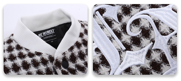 Street Baseball Uniform Embroidered Plaid Patchwork Leather Sleeve Casual Jacket
