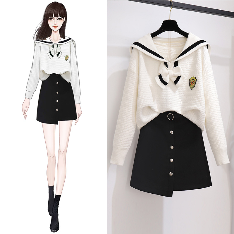 Thick Sweater Woolen Skirt Niche Short Skirt Two-piece Trend