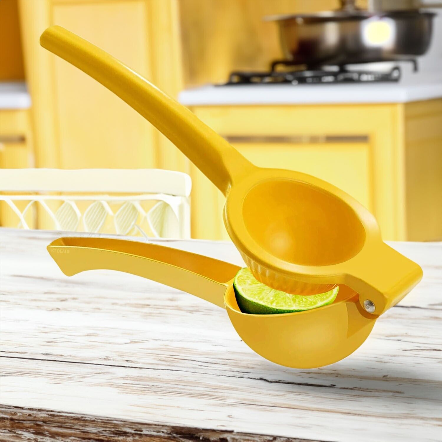 Citrus Juicer Press Tool Lemon Squeezer for Extracting the Most Juice Possible by KT Deals. Kitchen Metal Lemon Squeezer - Handheld Lemon Juicer Squeezer - Easy to Use Citrus Juicer - Manual Press. GET EVERY LAST DROP OF JUICE: Our lemon squeezer won’t wa