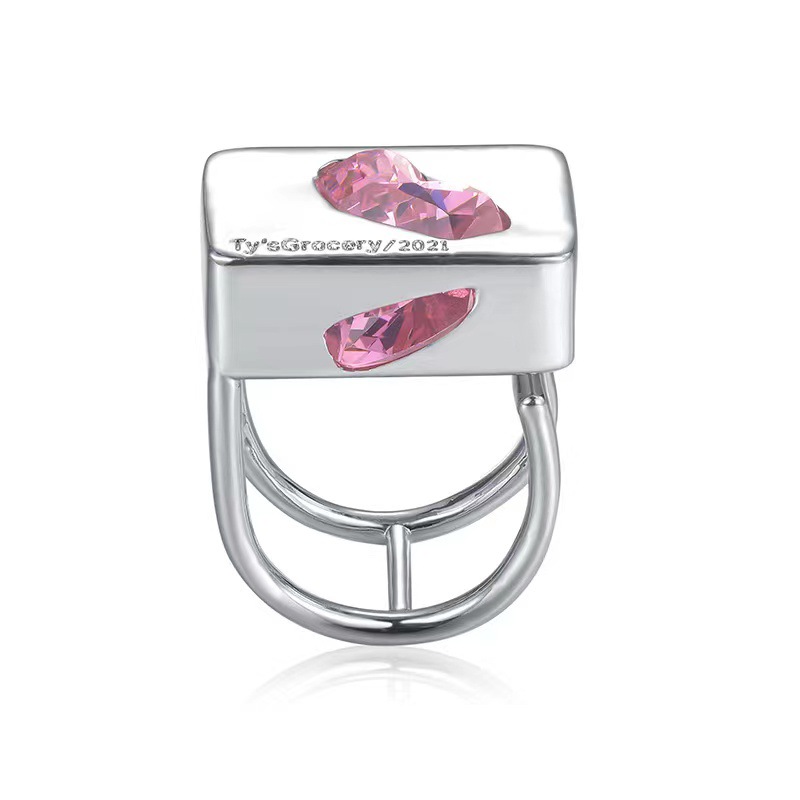 Melting Wide Face Silver Big Love Gemstone Ring With Simple Personality