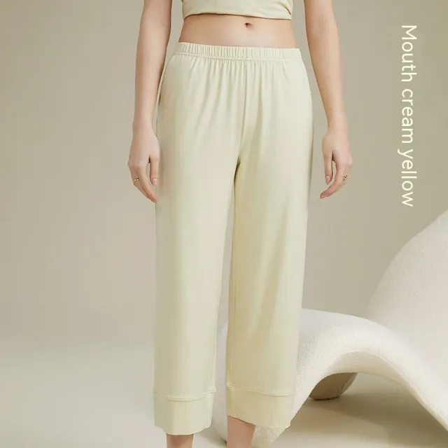 Women's Acetate Youke Silk Straight leg Pants Outer Wear Cool Ankle length Pants Leisure Pajamas Trousers Yellow - Shop at LoveMi