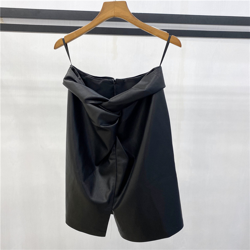 Title 4, Faux leather plain short skirt, a versatile war...