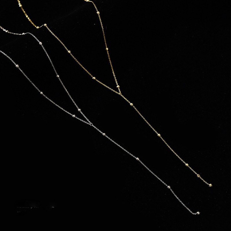 Silver Round Bead Tassel Necklace New Female Summer Simple Clavicle Chain