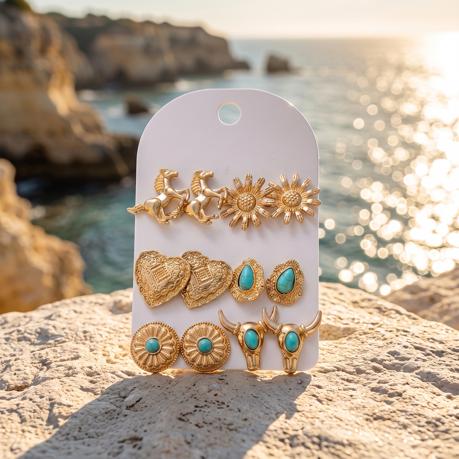 6 Pairs Of Bohemian Style Women's Turquoise Stud Earring Set