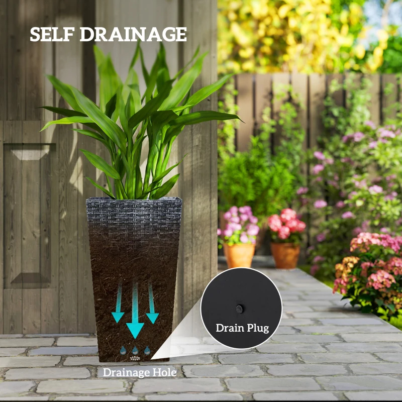 Tall Planters For Outdoor Plants Set Of 3, 24 In Taper Planters With Drainage Holes, Rattan Decor Plant Pots For Indoor Outdoor Front Porch Patio Backyard,