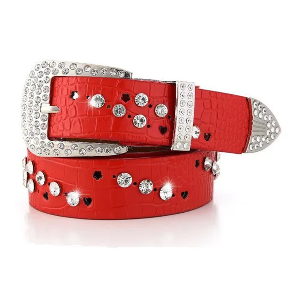 Women's Fashionable Belt With Diamond Decoration Red - Shop at LoveMi