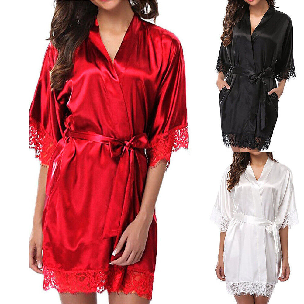 UK Satin Robe Wedding Bride Bridesmaid Kimono Dressing Gown Sleepwear Bathrobe — image 2