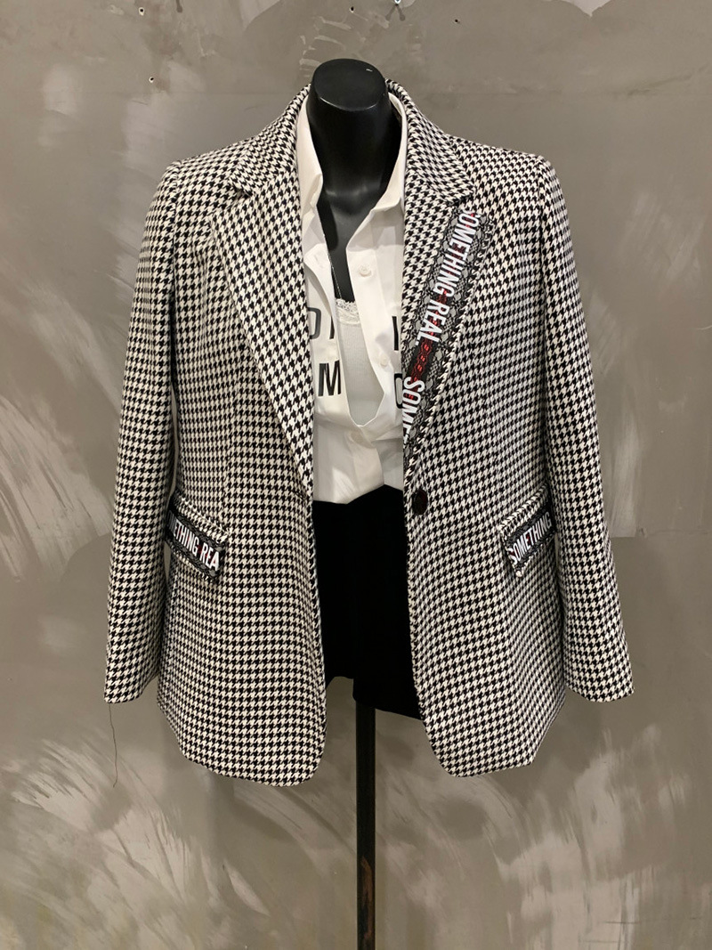 Fashionable Women's Simple Houndstooth Woolen Coat