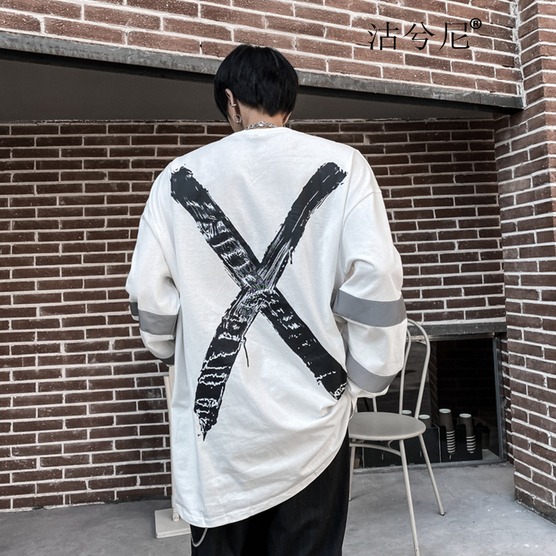 Spring And Autumn New Men's Long Sleeve Loose National Tide Base Outer Top