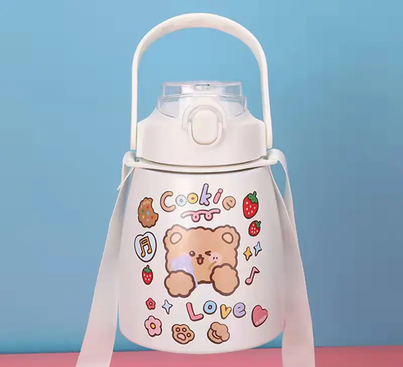 Children's Large Capacity Water Cup With Stainless Steel Straw