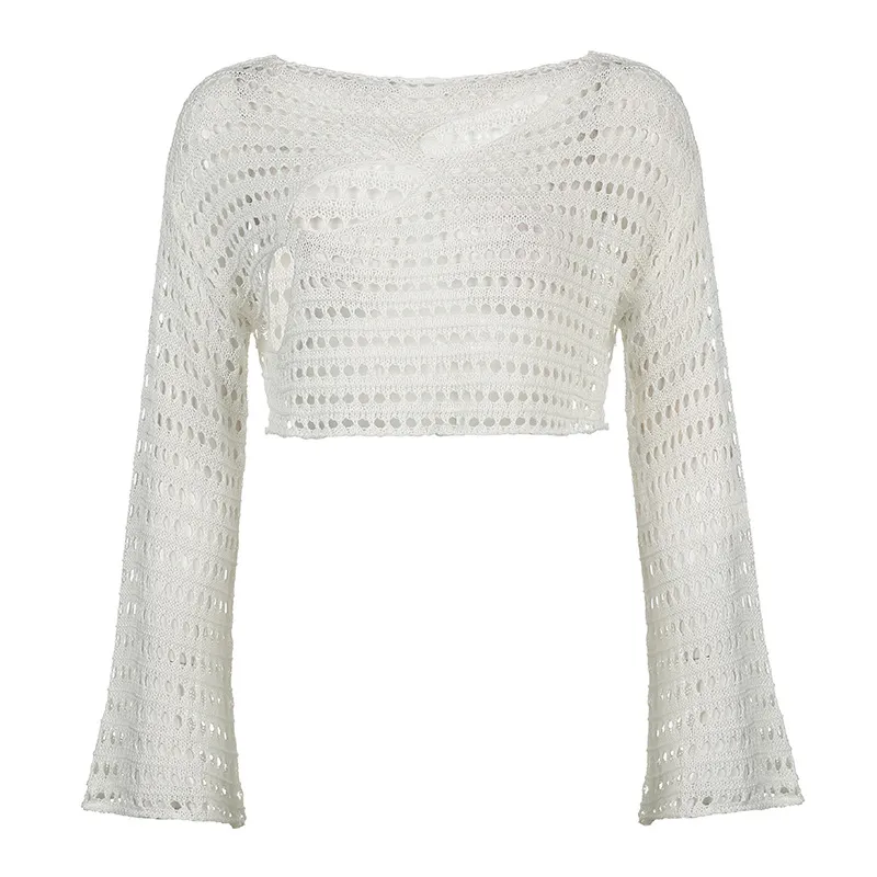 European And American Fashion Irregular Hollow Knitted Blouse - Skin Tone-L