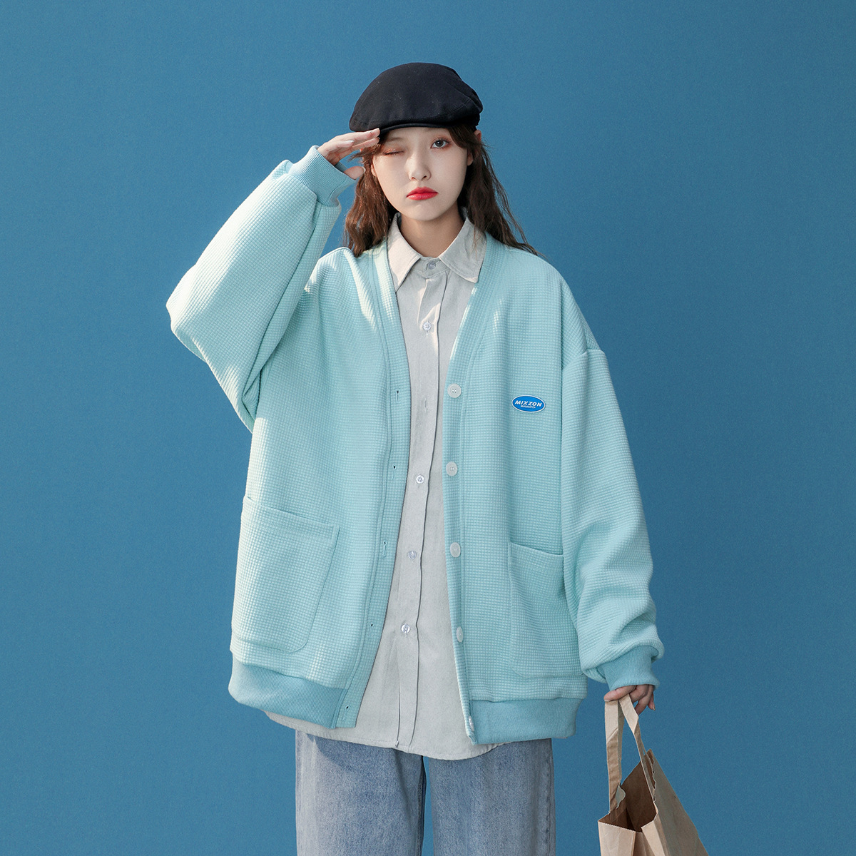Student Korean Style Niche Design Sense College Style Cardigan Jacket Women Blue - Shop at LoveMi