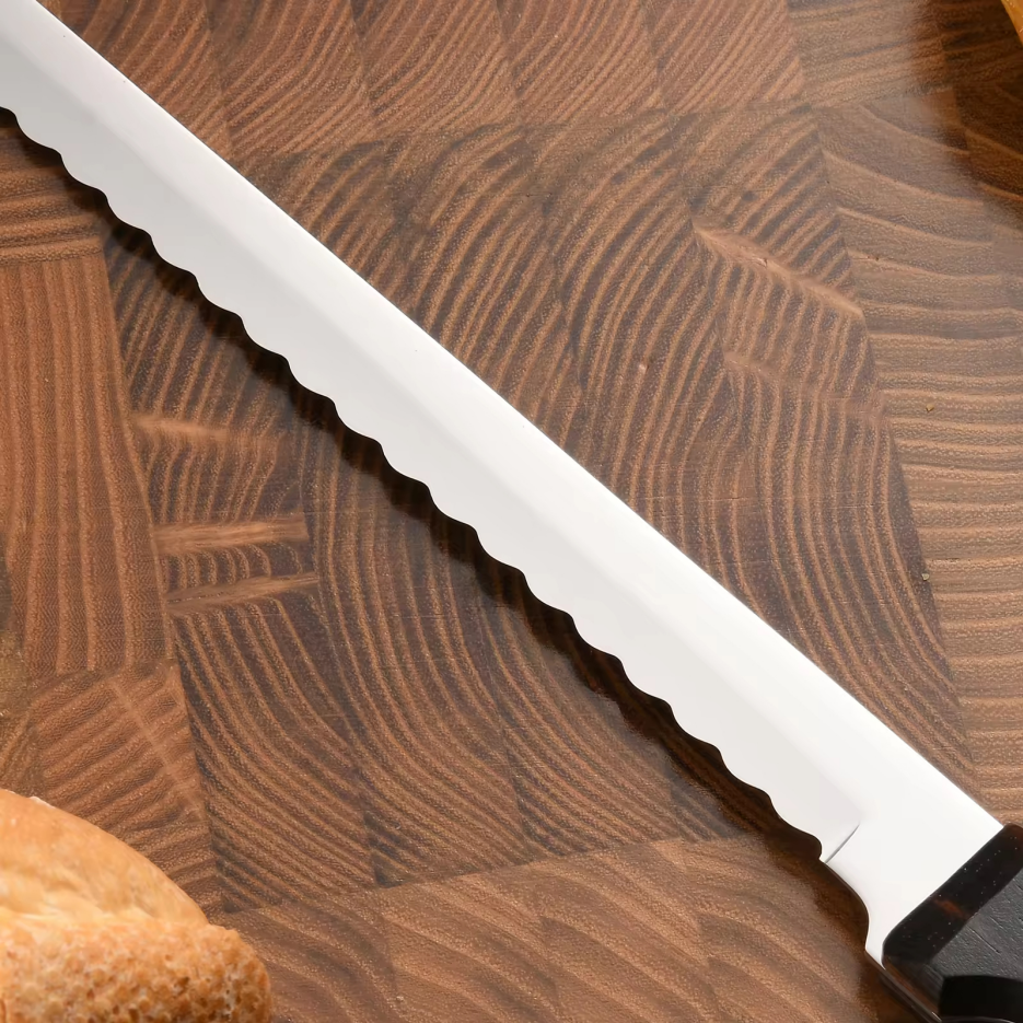 10-Inch Luxury Mirror Polished Carbon Steel Kitchen Bread Knife With Wooden Handle 6
