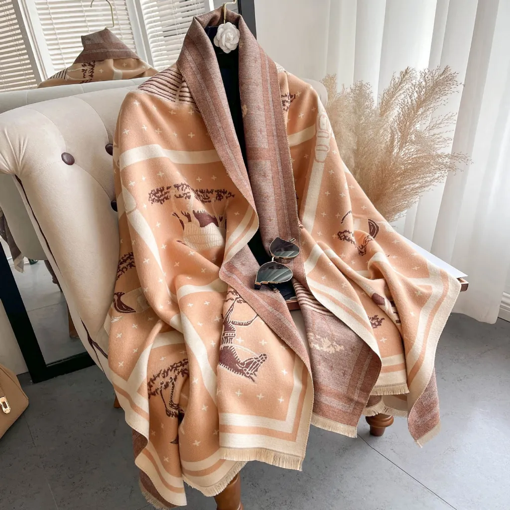 Women's Warm Scarf Shawl With Imitatal Cashmere Tassels - Khaki2