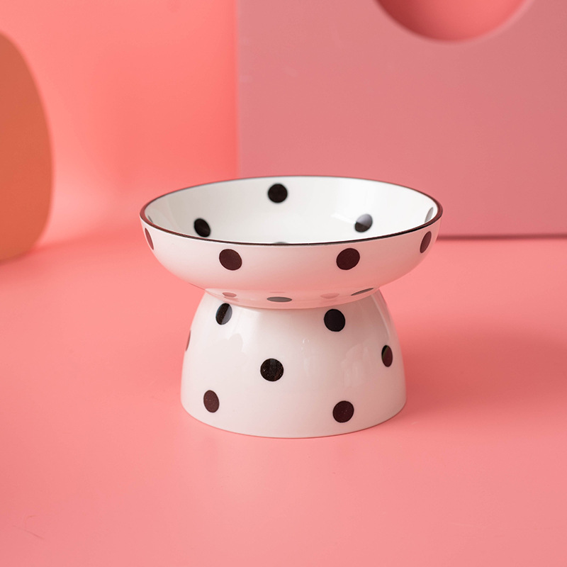 Polka dot black flat bowl