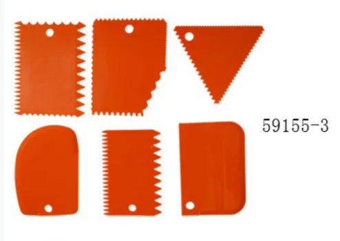 Colored 6 piece Plastic Trapezoidal Semicircle Arc Triangular Serrated Cake Cream Scraper Orange - Shop at LoveMi