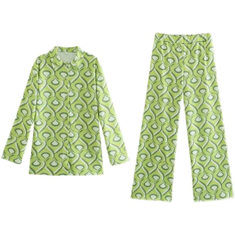 Fall New Women's Geometric Print Shirt Knit Pants