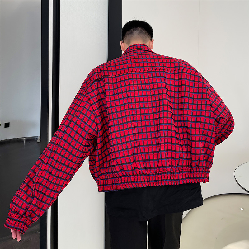 Korean Plaid Shoulder Pad Lapel Casual Coat