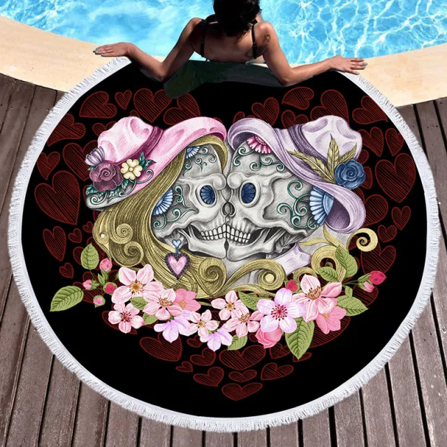 Scary Skull Round Beach Towel Fiber Picnic Mat - Shop at LoveMi
