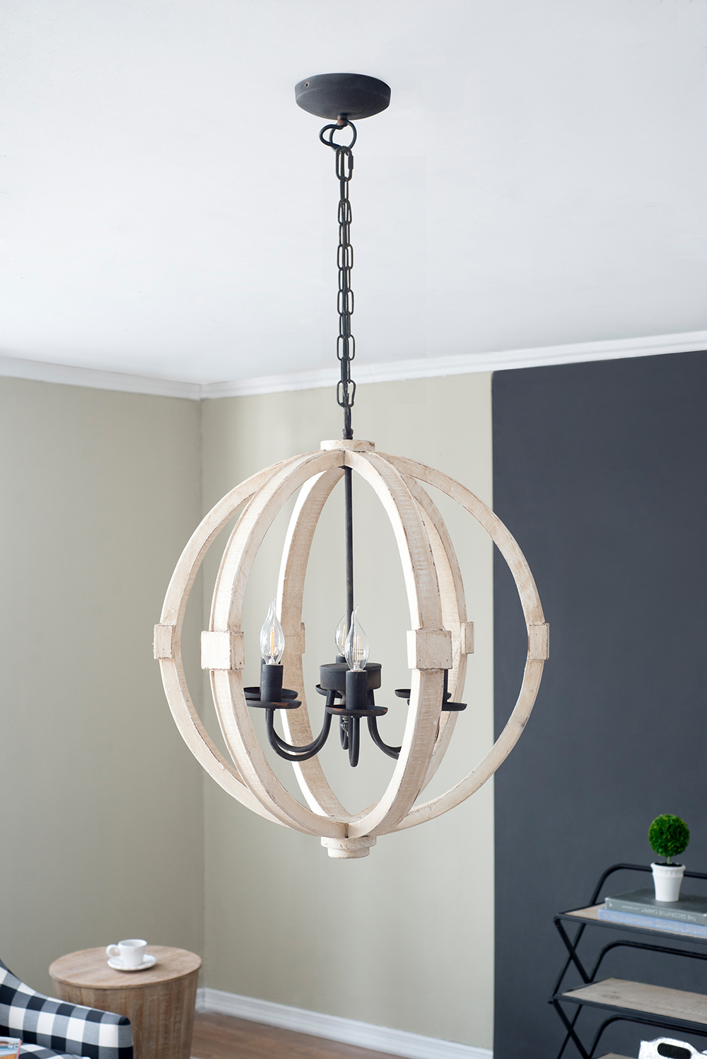 6 - Light Wood Chandelier With Adjustable Chain For Kitchen view 3