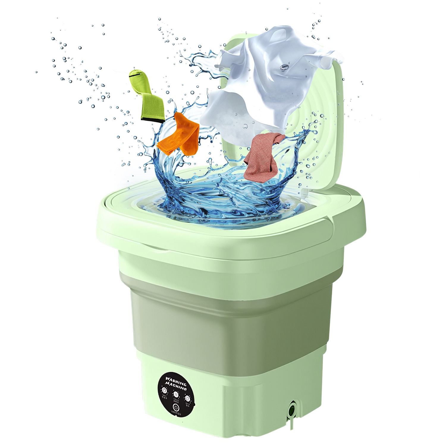1Pc Portable Washing Machine Foldable Laundry Machine With Detachable Drain Bask