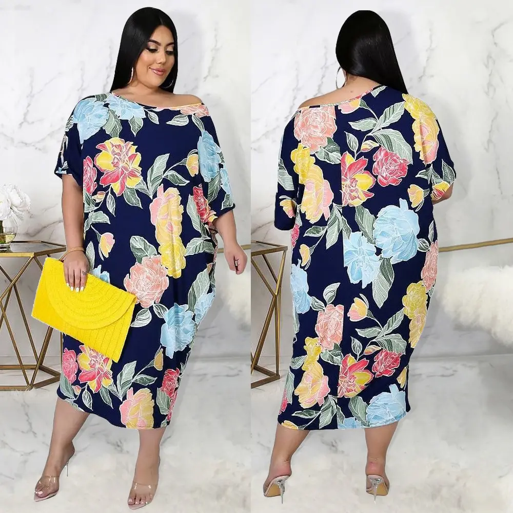 European And American Summer Women's New Temperament Commute Large Size Printed Round Neck Short Sleeve Dress