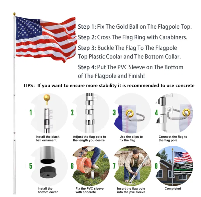 Aluminum Flagpole With US Flag And Ball — view 2