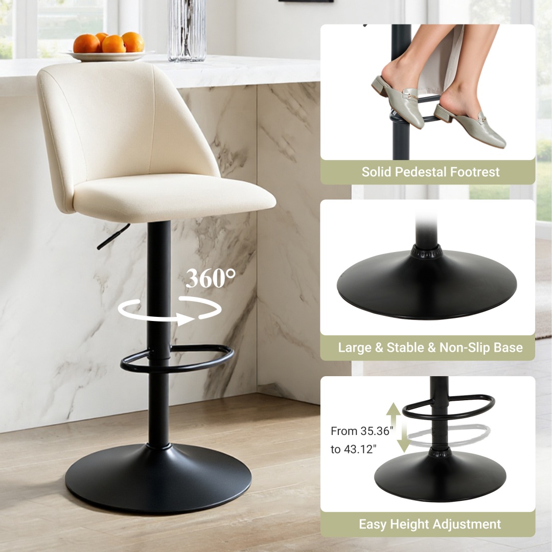 Swivel Bar Stools Upholstered Adjustable Barstools Counter Heigh For Bar, Dining Room, Set Of 1, Beige image 25