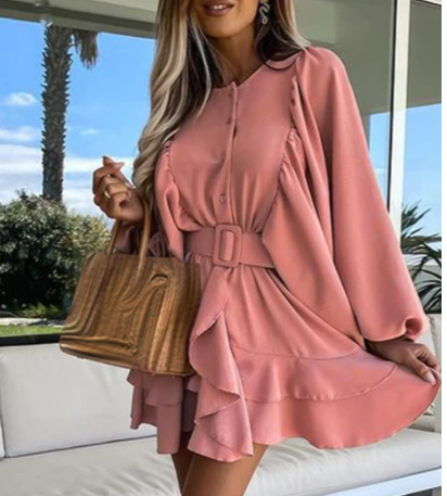 Splicing Long Sleeve Dress With Hanging Beard