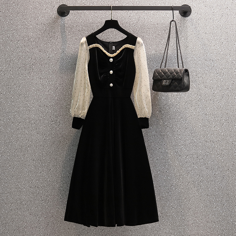 Women's Plus Size Long Fashion Stitching Red Dress Dress