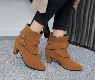 Winter Autumn Leather Casual Women High Heels Pumps Warm Ankle Boots Yellow - Shop at LoveMi