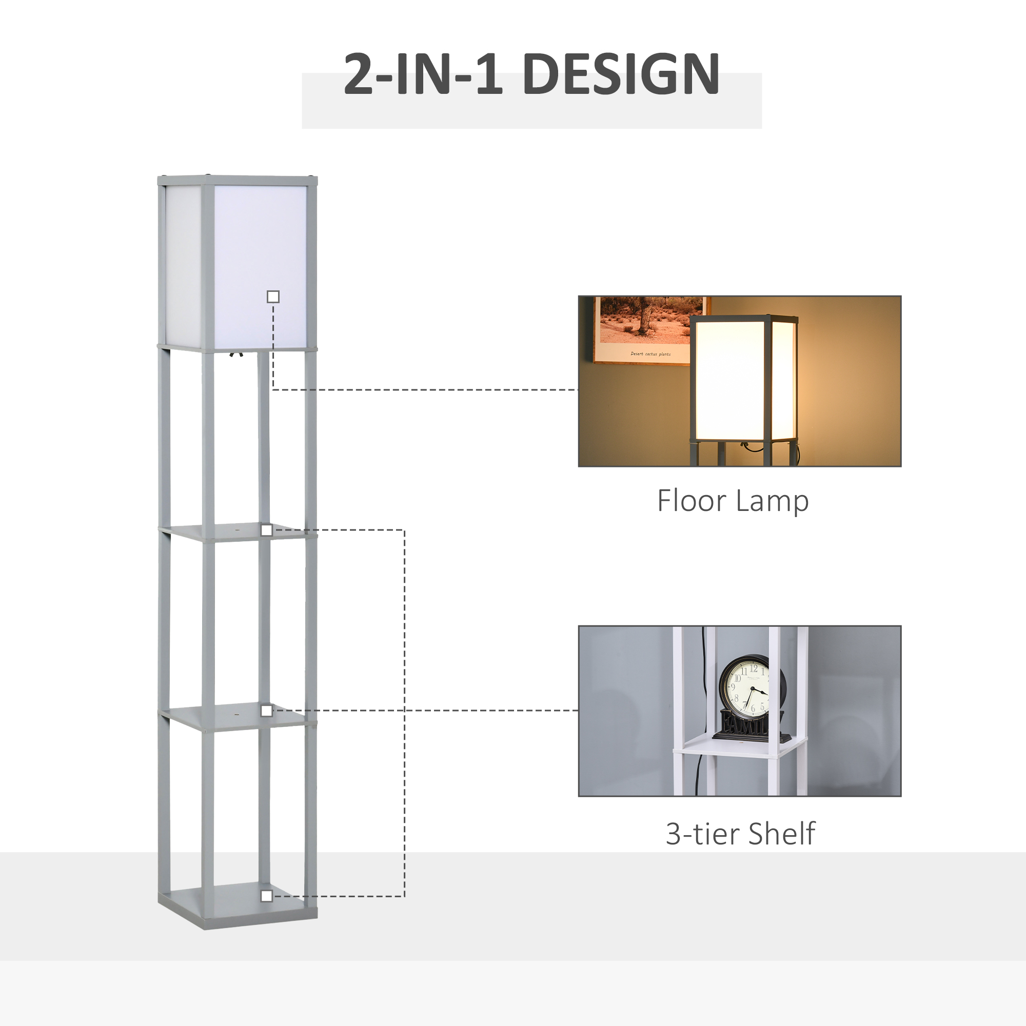 Three-layer Floor Lamp With Storage Rack And Acrylic Lampshade, Suitable — image 9