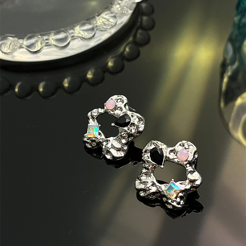 Women's Niche Design Colorful Gemstone Flower Earrings