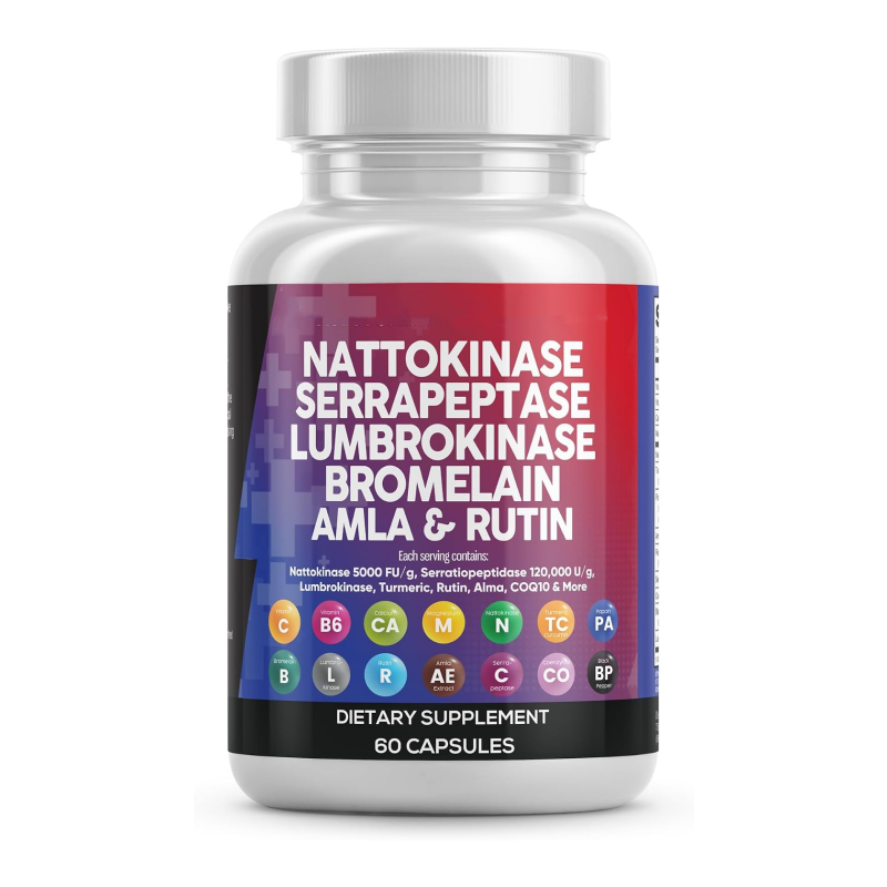 Supliment enzimatic Nattokinase Serrapeptase Lumbrokinase cu bromelain Papain Papaya Enzymes Extract de Rutină Amla Magneziu Vitamina B6 & VIT C Capsule
