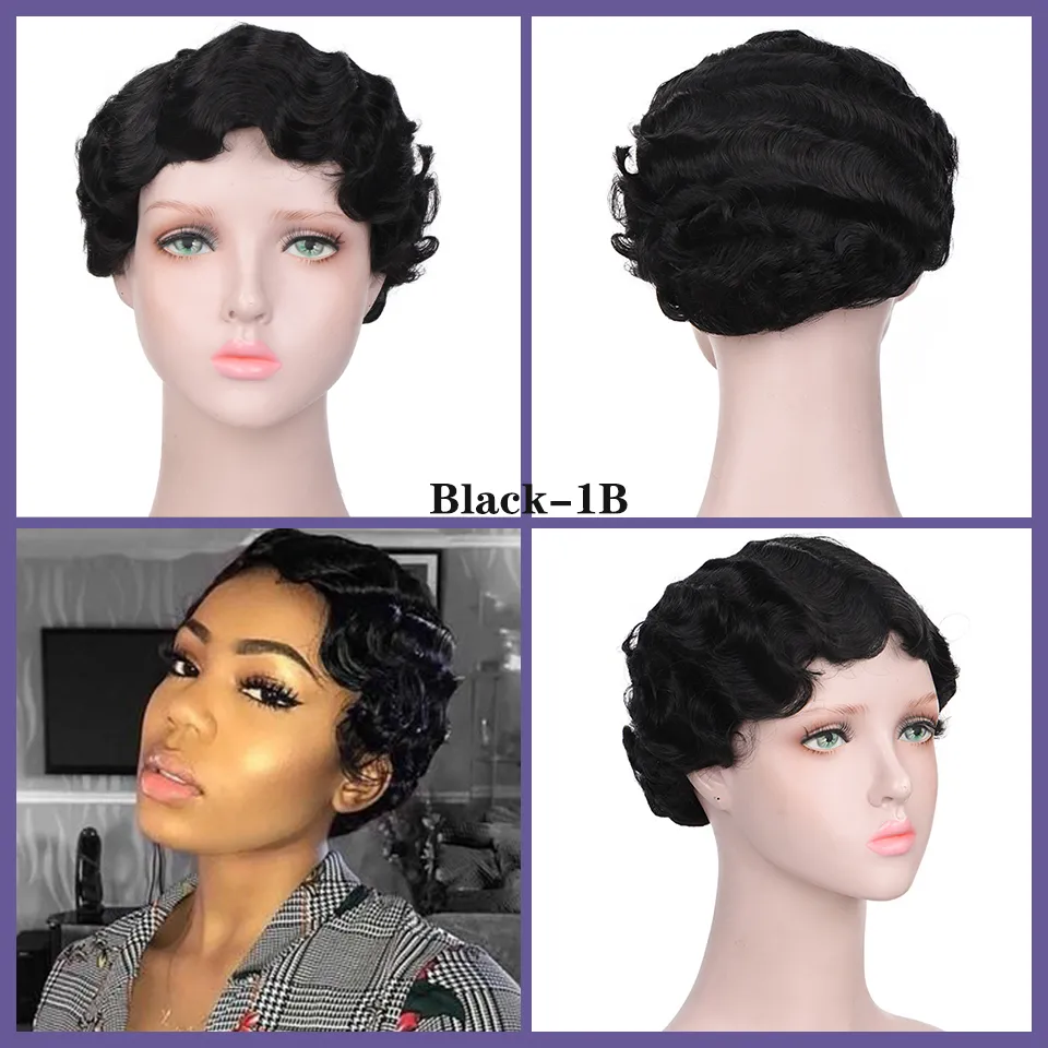 Chemical Fiber High Temperature Resistant Silk Wave Head Wig Headgear - Black