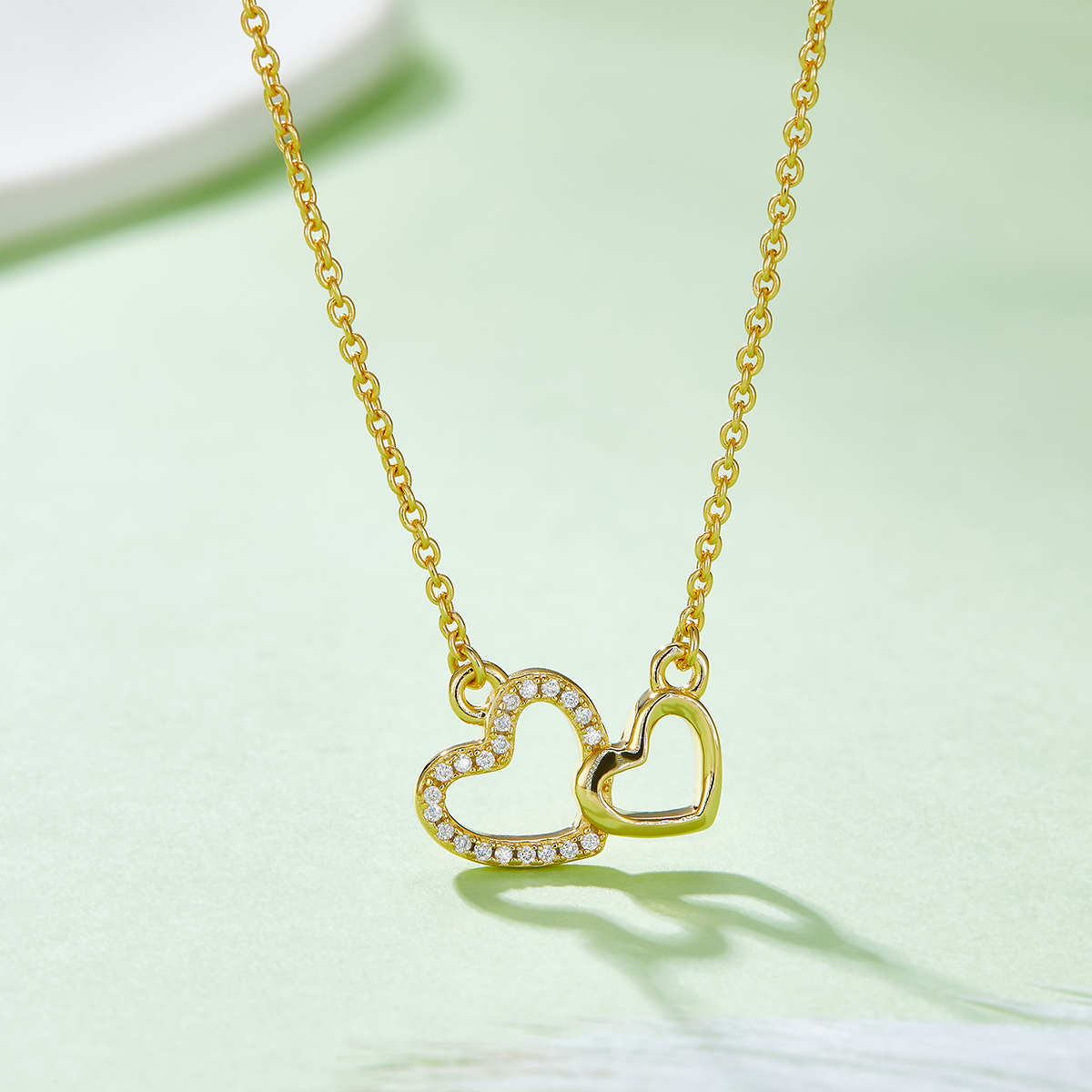 2.6g S925 Sterling Silver Moissanite Heart Necklace 45cm  21 Stone Interlocking Hearts Pendant With GRA, Platinum Plated Romantic Jewelry Gift Box Set For Women
