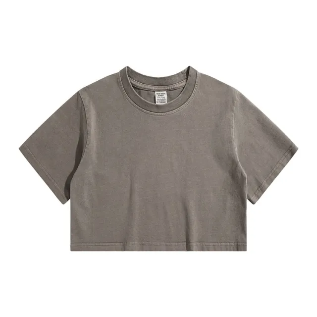 High Waist Cropped T Shirt With Navel Design Camel - Shop at LoveMi