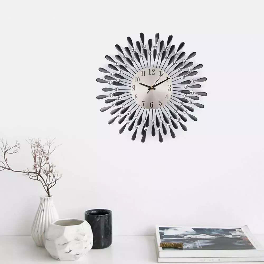 38CM Diamante Beaded Crystals Quartz Jeweled Wall Clock Home Decor Living Room — image 10