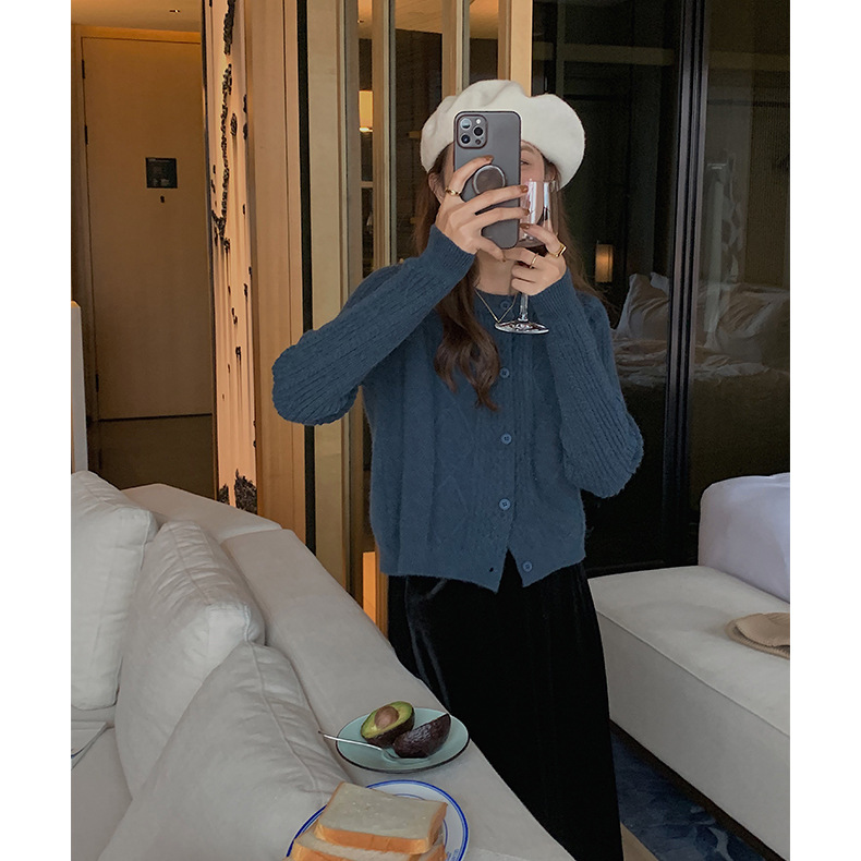 Vintage Short Wool Knitted Cashmere Cardigan For Women