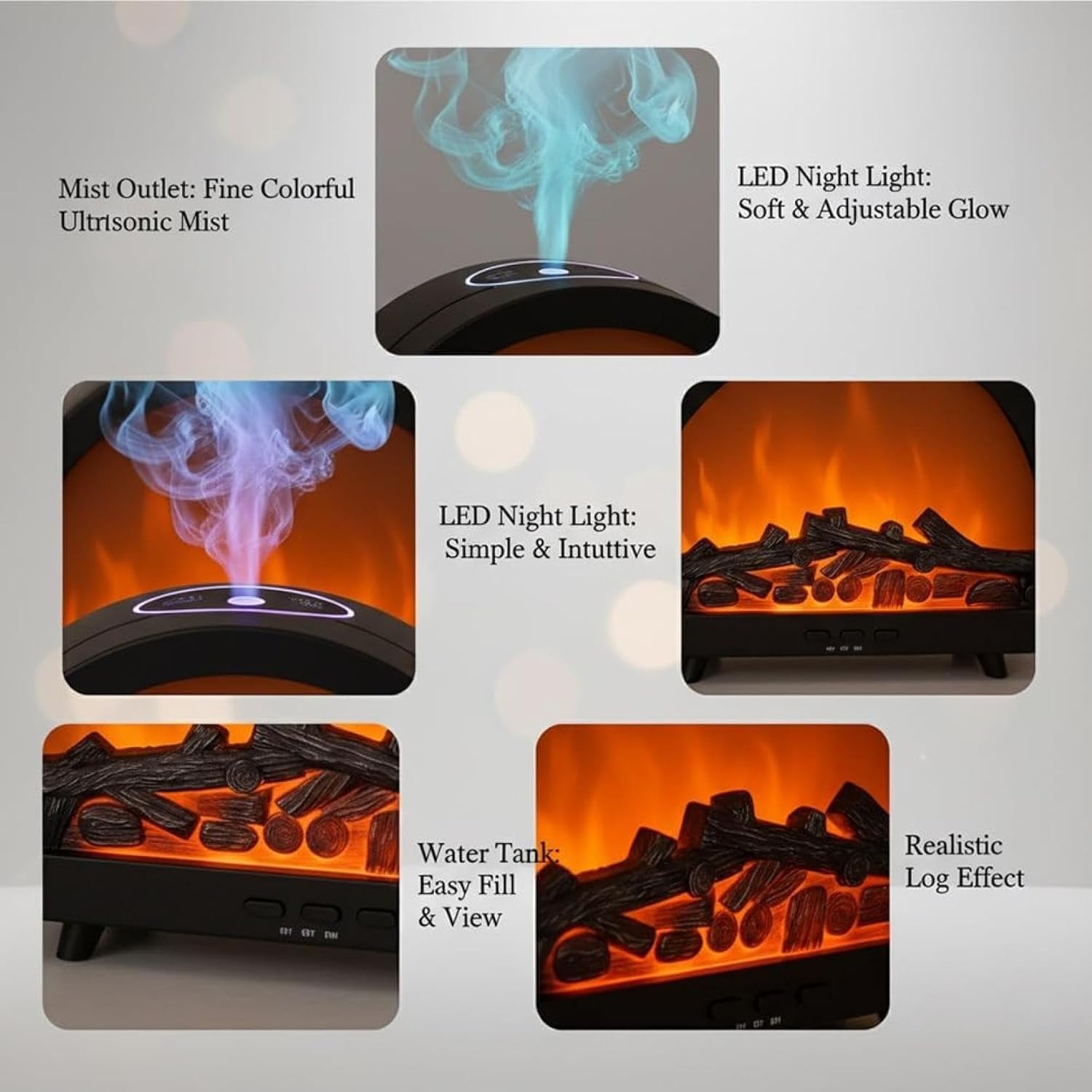 Portable Humidifier, Large Mist Volume, Fireplace Flame Aromatherapy Machine — image 8