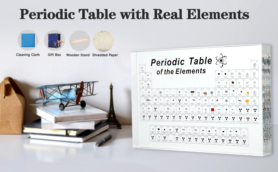 Periodic Table with 83 real elements inside, Acrylic Periodic Table of Elements samples, easy to read, creative gifts for science lovers and students